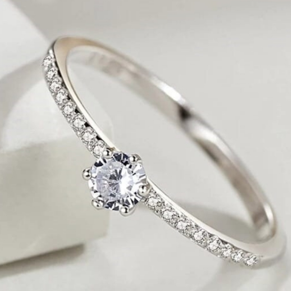 925 Sterling Silver Clear Zirconia  Promise Ring